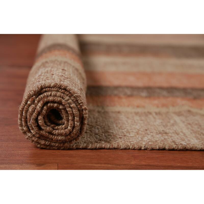 Hand Woven Oriental 100% Jute Carpet Southwestern Modern Beige & Ivories Kilim Area Rug - 9' 9'' X 8' 2''