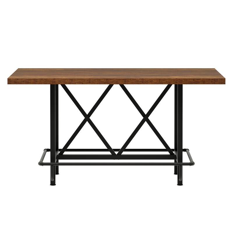 63" Counter Height Dining Table for 6, Industrial Rectangular Bar-Height Table with Sturdy Metal Frame and Footrest