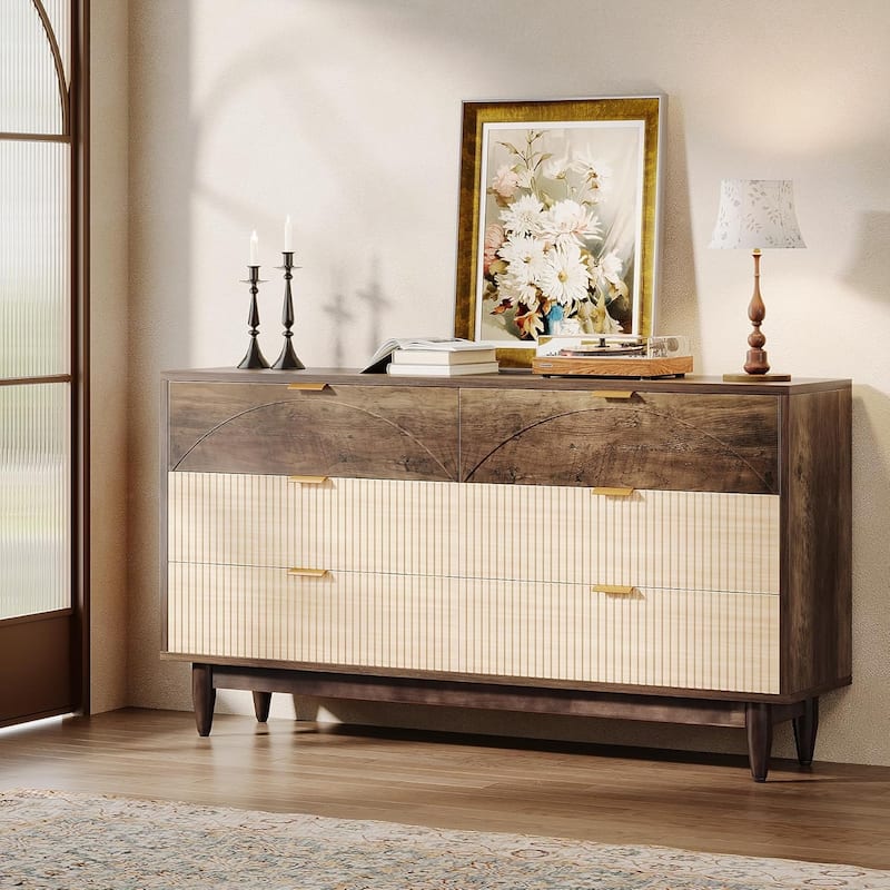 Modern 6-Drawer Dresser for Bedroom, 55 Inches Chest of Drawers