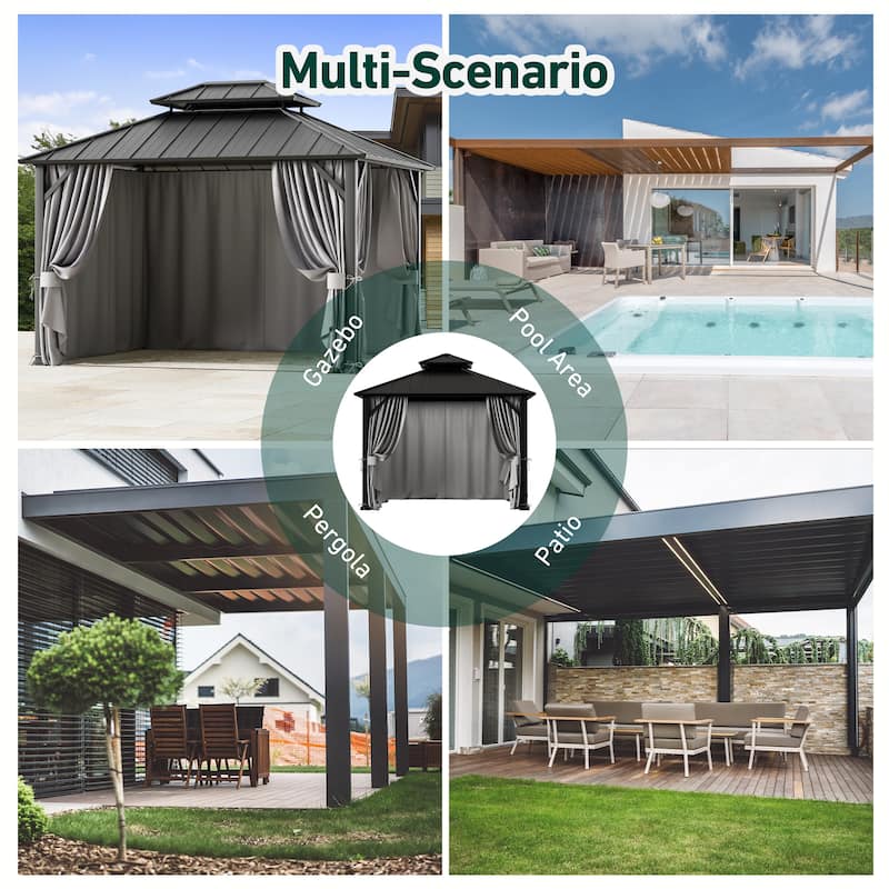 Gazebo Curtain Replacement Universal 4-Panel Sidewalls 10' x 12',Outdoor Gazebo Privacy Curtains with Zipper,Grey (Curtain Only)