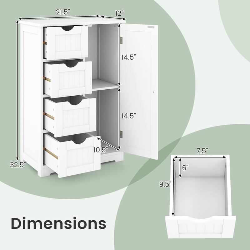 Gymax Storage Floor Cabinet Organizer Cupboard w/ 4 Drawers Adjustable