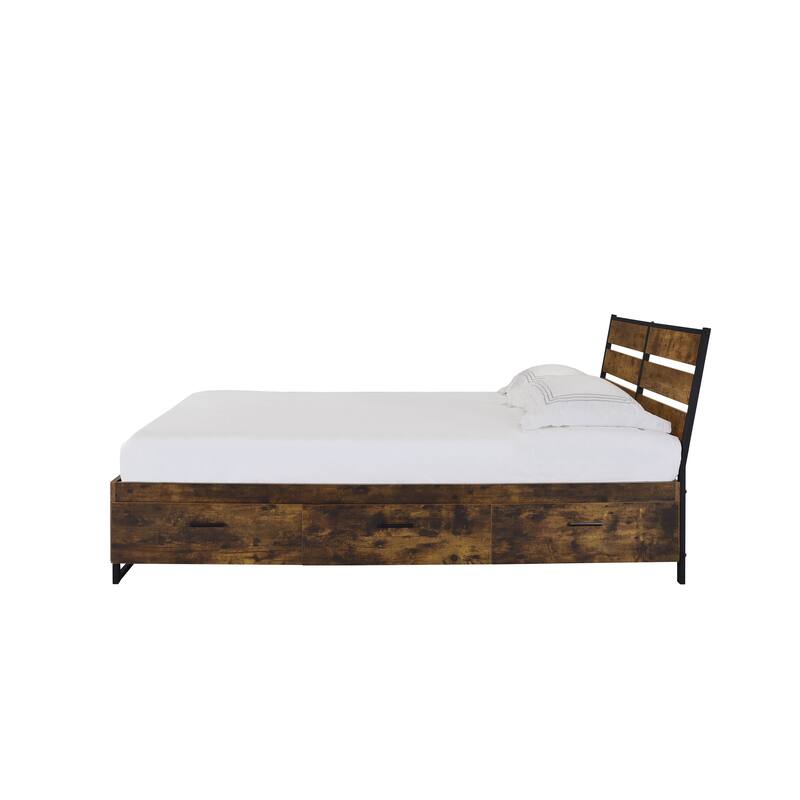 Juvanth Rustic Oak & Black Finish E. King Bed with Storage