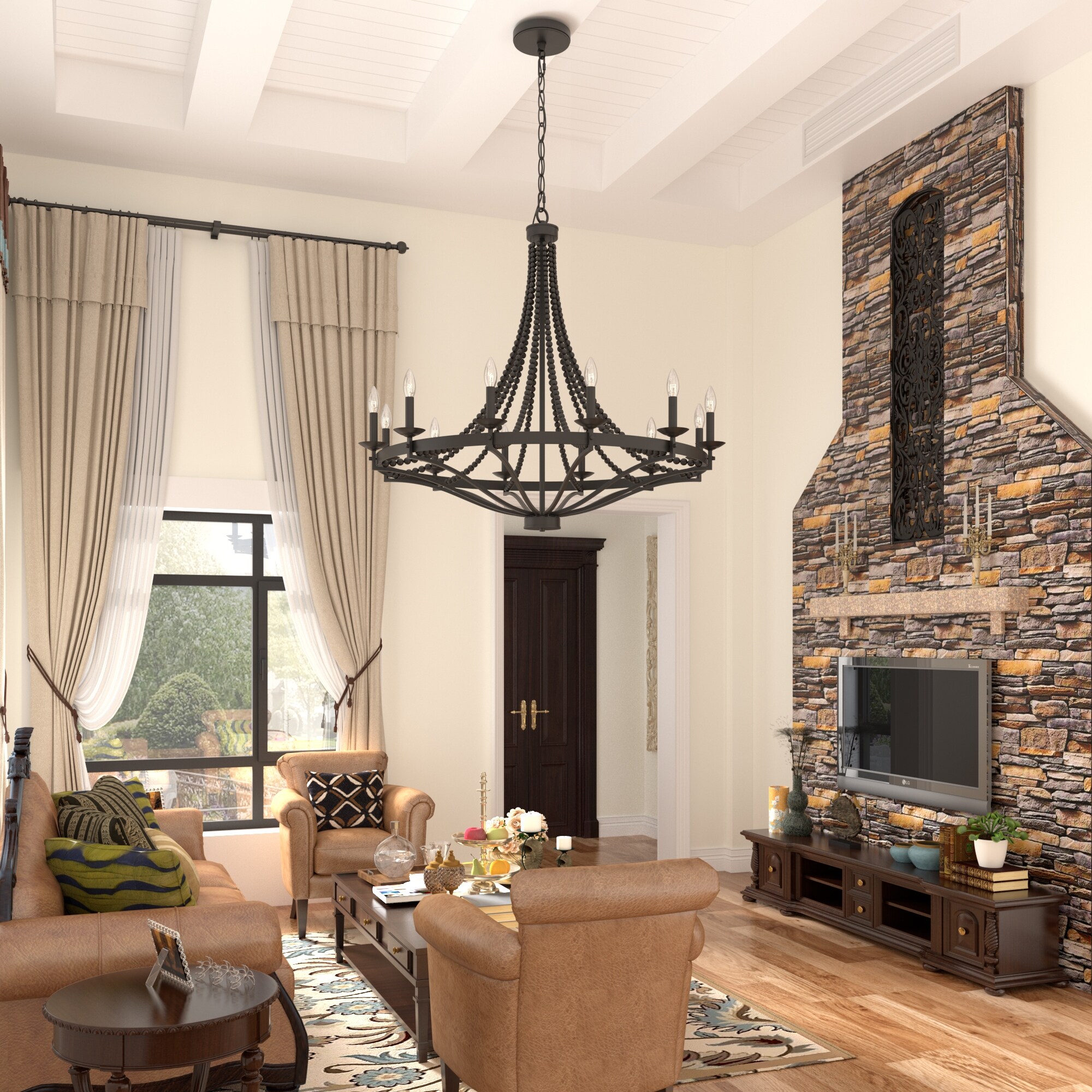 Fidenza Empire 12-light Farmhouse Coastal Beaded Chandelier-image