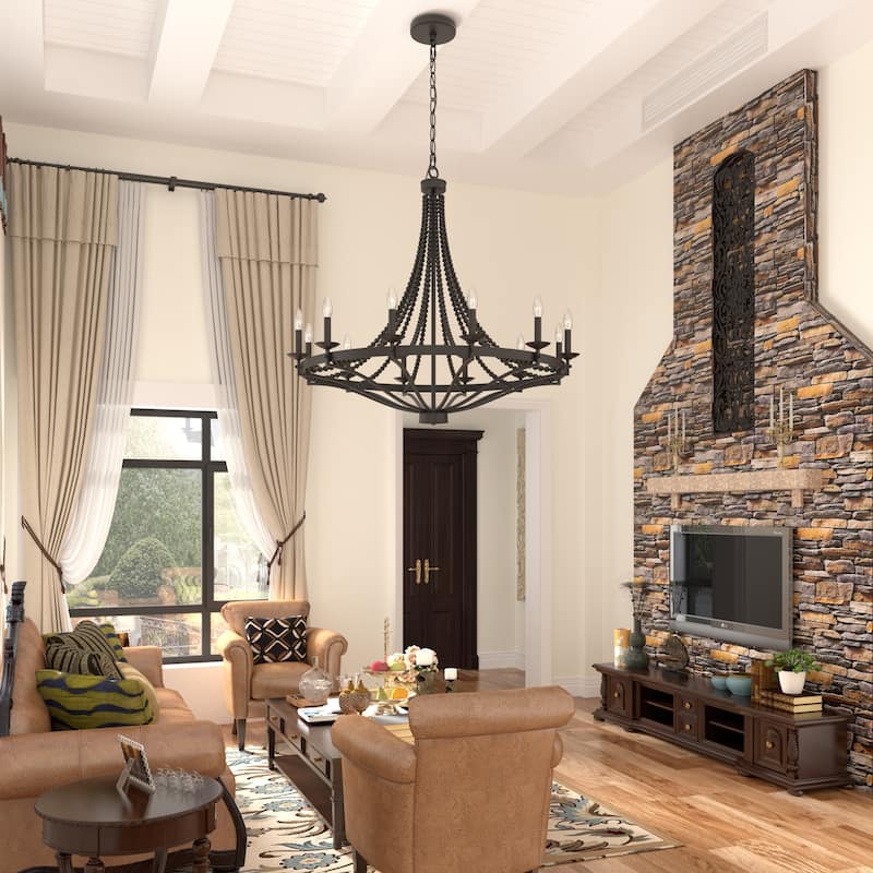 Fidenza Empire 12-light Farmhouse Coastal Beaded Chandelier with UL Certified - 40''