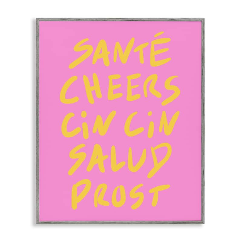 Stupell Multilingual Cheers on Pink Framed Giclee Art Design By House of Lulu - 16 x 20 - Grey