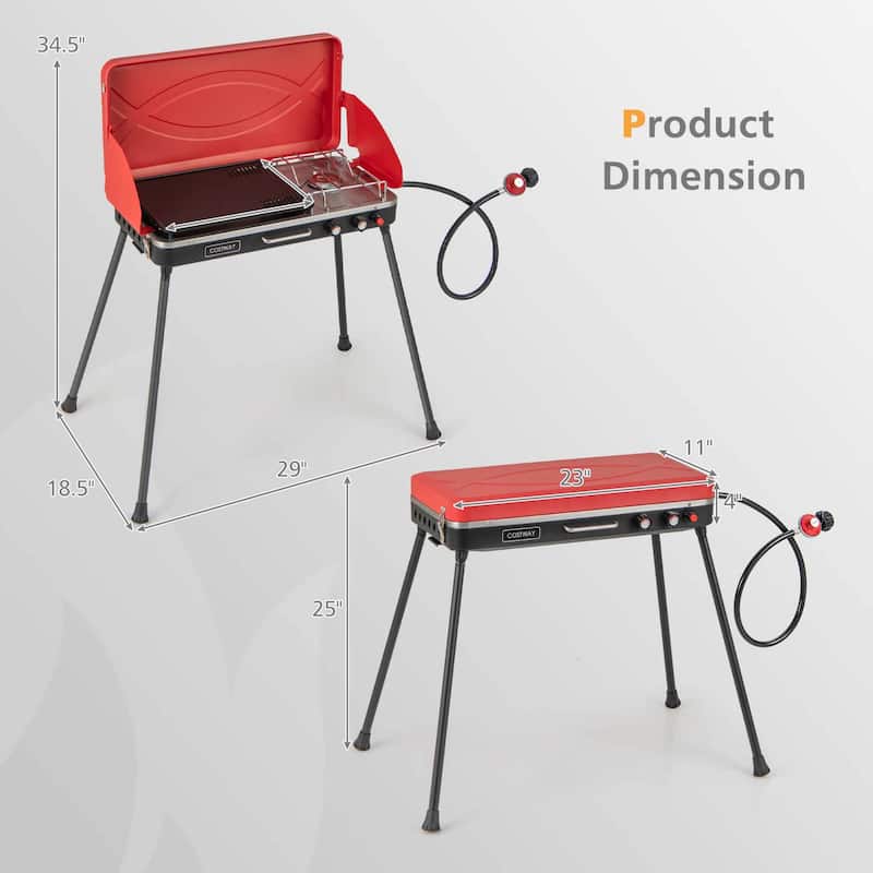 Portable Camp Grill 2-Burner Propane Camping Stove w/ Detachable Legs