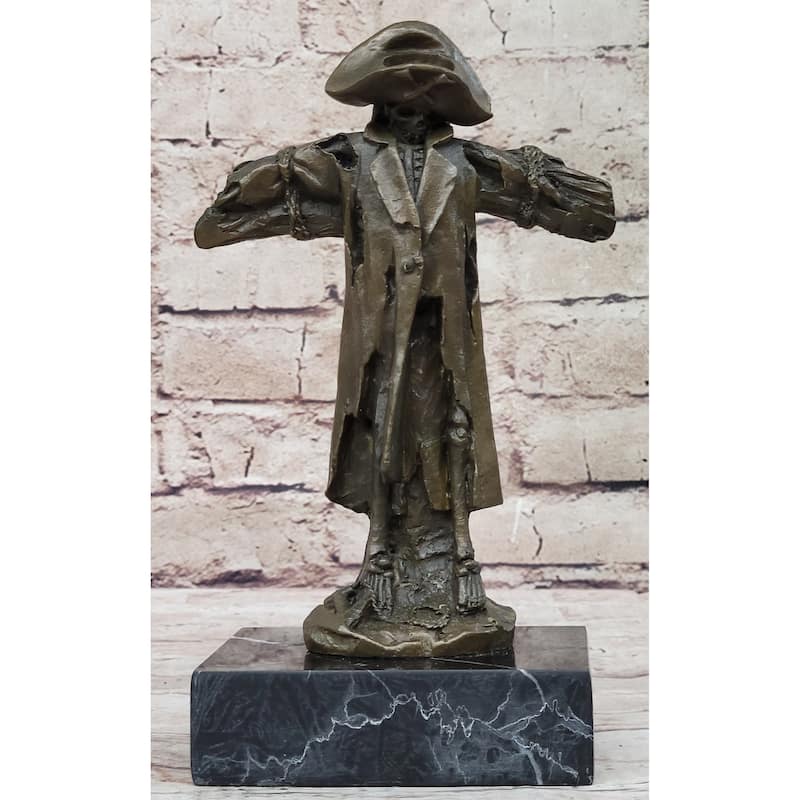 Pirate Skeleton Tied To Post Real Bronze Metal Statue Sculpture On Marble Base
