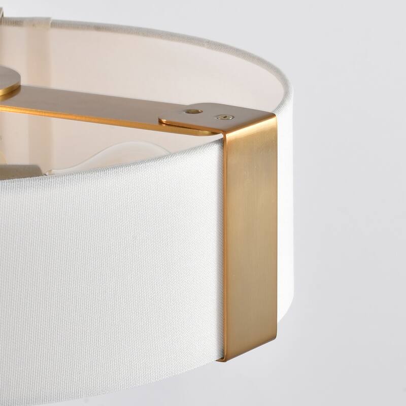 14 in. Modern Gold Drum Semi-Flush Mount Ceiling Light with Fabric Shade - 14" D x 14" W x 9.13" H