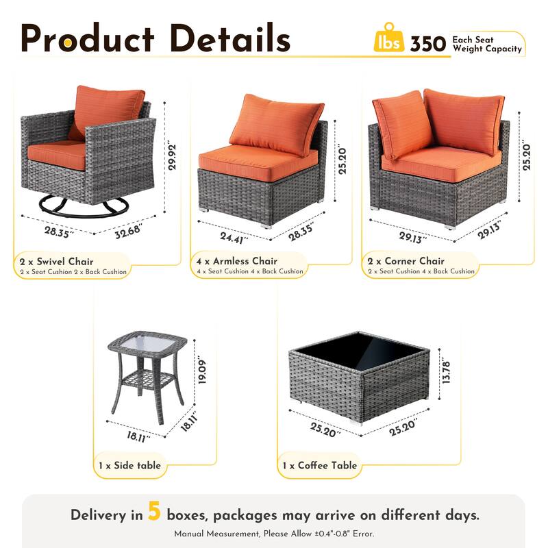 XIZZI 10-Piece Outdoor Furniture Sectional Swivel Chair Set