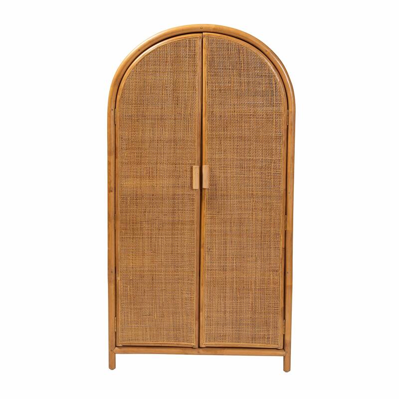 Paloma Arched Rattan Accent Cabinet with Shelves - Handwoven Cane Unit with Door, Boho Chic Furniture for Living Room