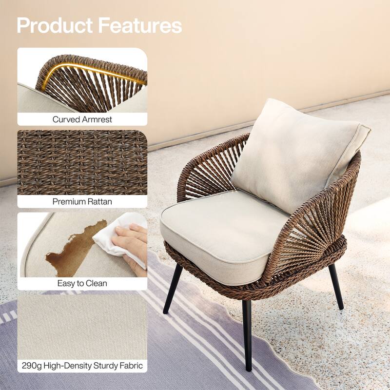 4-Person Outdoor Wicker Patio Conversation Seating Set with Coffee Table,