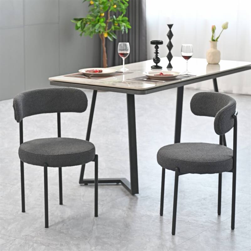 Boucle Dining Chairs Set of 2, Curved Backrest Chair