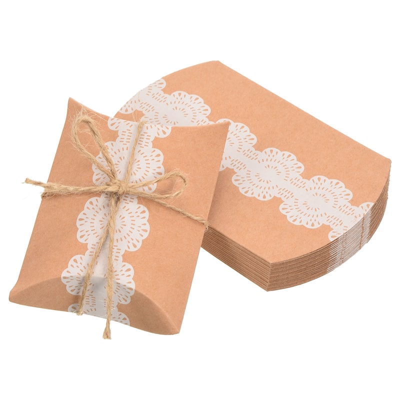 Pillow Boxes, 50Pcs Wedding Gift Box with Ropes 4.5x2.8 Inch for Wedding Yellow