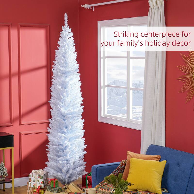 8ft Slim Artificial Christmas Tree with 618 Lush Branches and Detachable Plastic Base - Dia 21.75" x 94.5" H