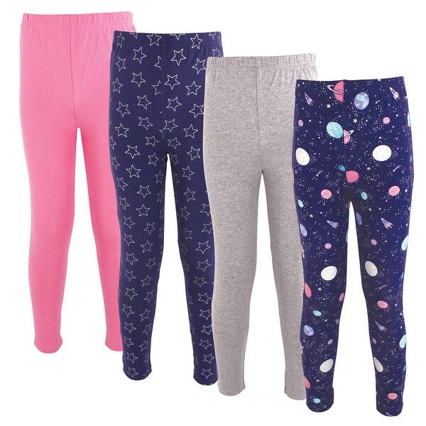 slide 1 of 1, Hudson Baby Infant Girl Cotton Leggings 4pk, Space 0-3 Months - Space