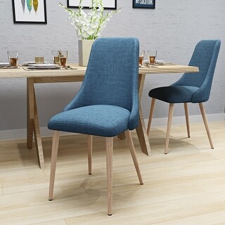 Set of 2 Mid Century Modern Fabric Dining Chairs with Wood-Look Iron ...