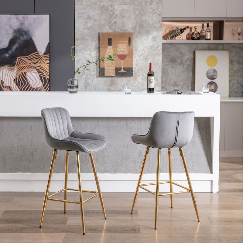 Set of 2 Simple 26 Inch Velvet Counter Bar Stool with Chrome Footrest