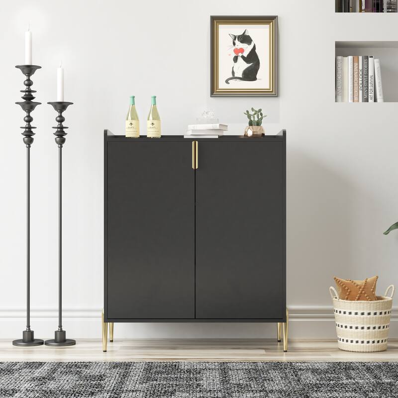 2 doors home wine bar cabinet with wine rack adjustable storage shelf