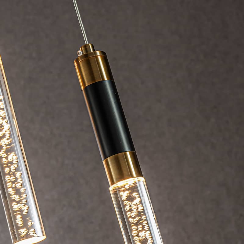 CraftHome 5-Light Modern Linear Seeded Bubble Glass Integrated LED Dimmable Pendant Light In Matte Black For Dining Room