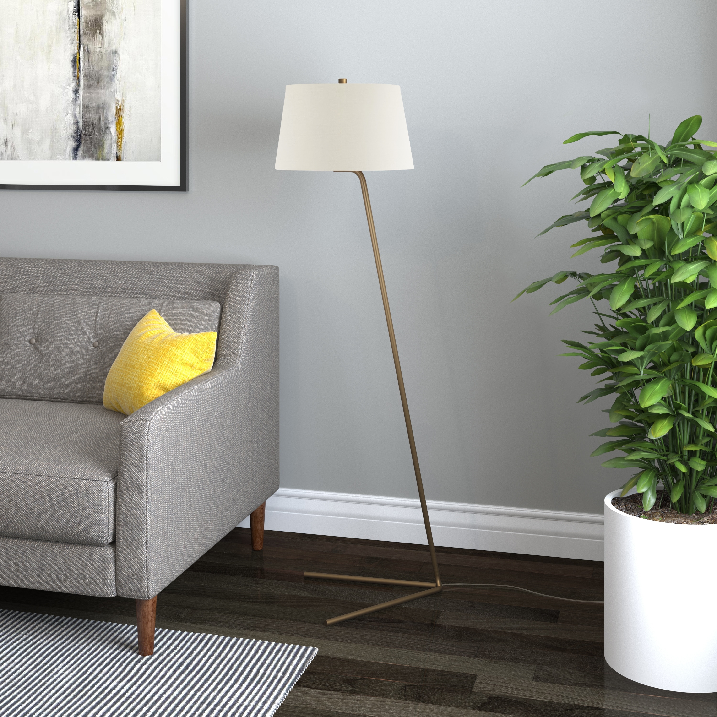 Marcus Golden Brass Metal Floor Lamp with Linen Shade