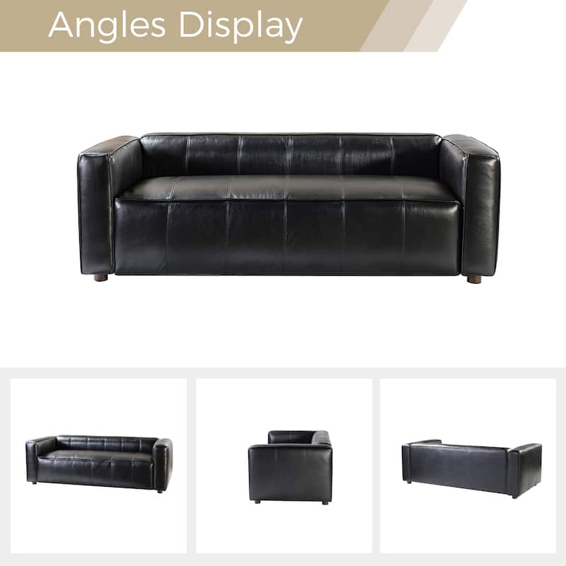 Donia Mid-Century Modern Leather 82" Curved Sofa with Wooden Legs by HULALA HOME