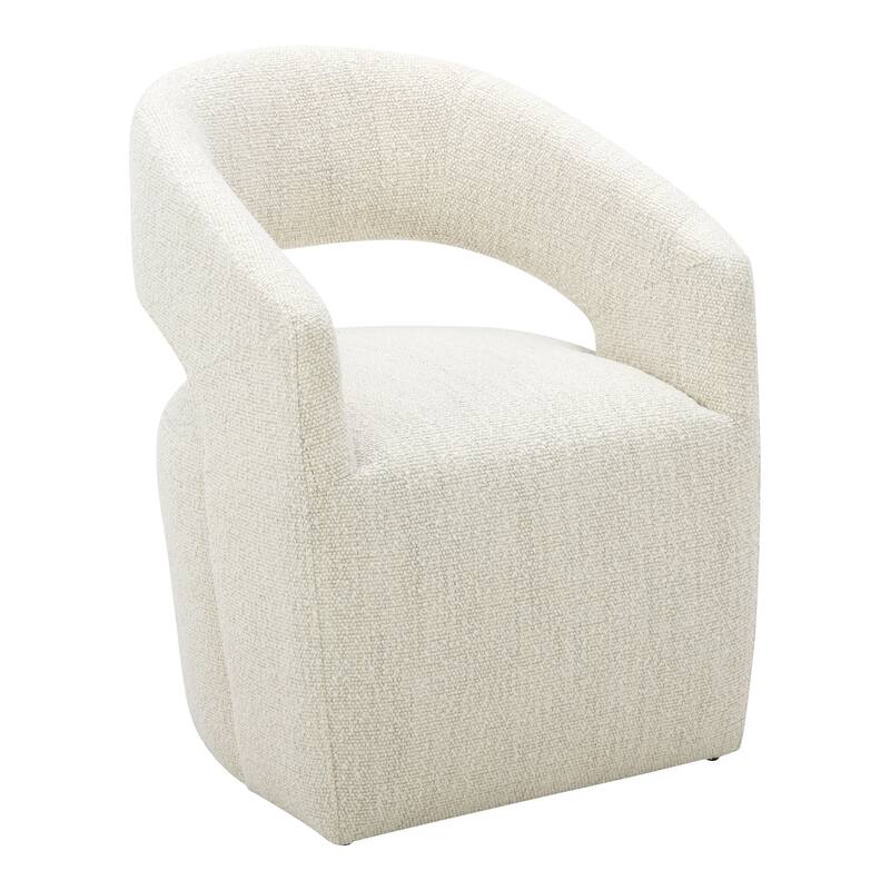 NADAAL STUDIOS Bailey, Rolling Dining Chairs Solid Wood with Performance Boucle Upholstery, White