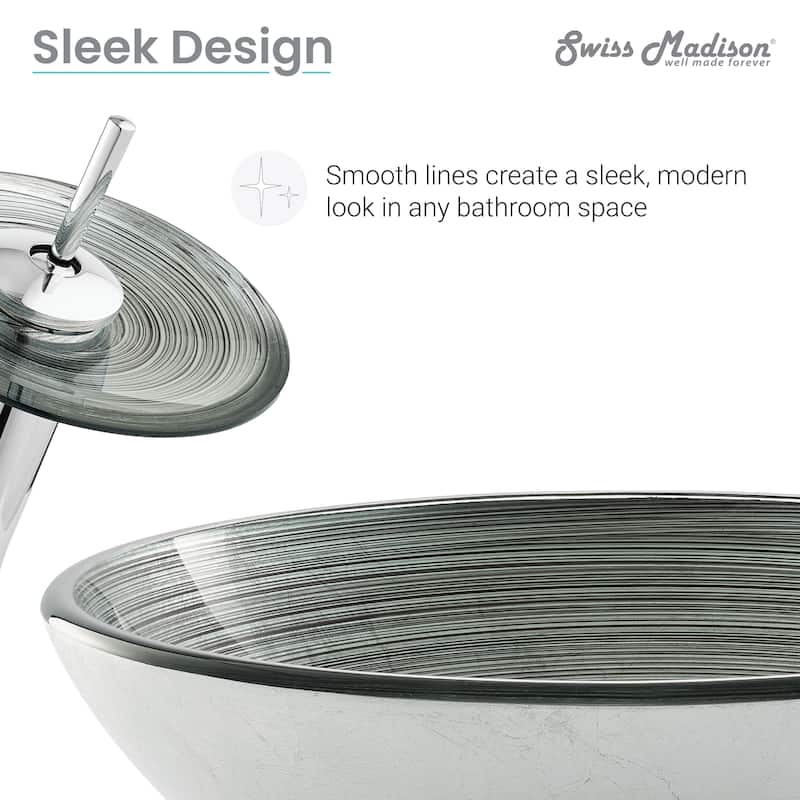 Vincennes 16.5 Glass Vessel Sink With Faucet, Smoky Grey - 16.55" x 16.55" 5.7"