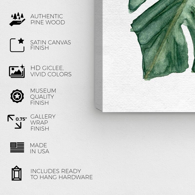 Wynwood Studio Prints Floral and Botanical Watercolor Leaf Green and Dark Green Tropical Wall Art Canvas Print