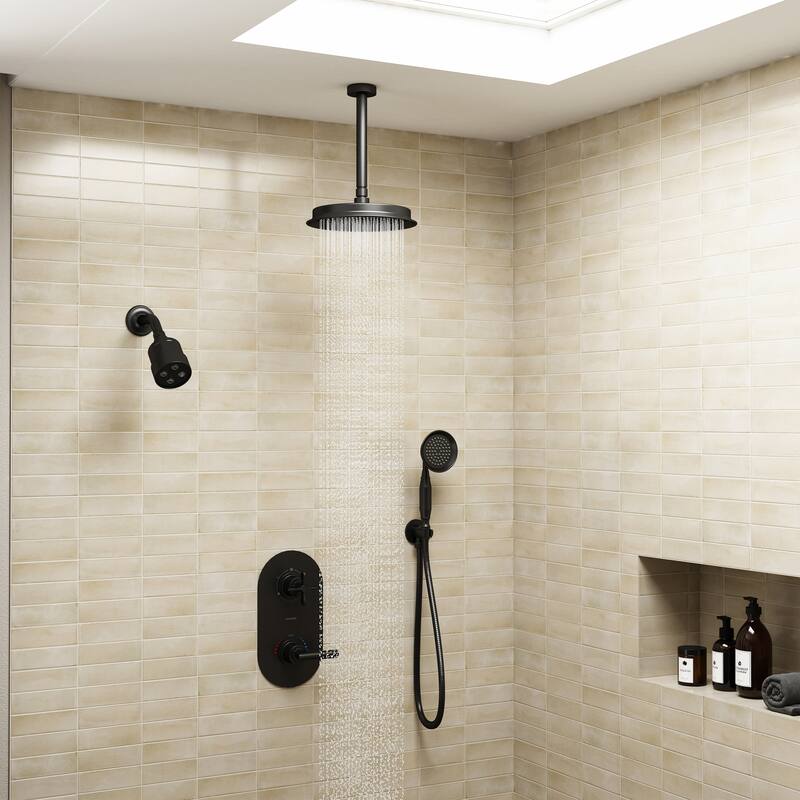 Thermostatic Shower System with 9 in. Rain Shower Head, 4 in. Wall Mount Shower and Handheld Shower, 3-Spray Shower Faucet Set