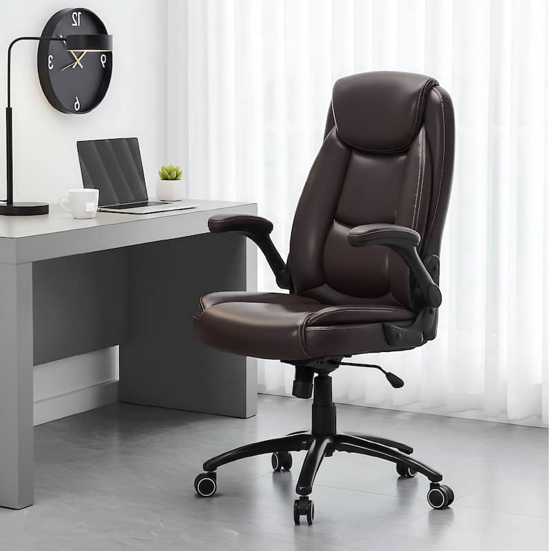 High-Back Executive Office Chair Wide Reclining Seat - Brown