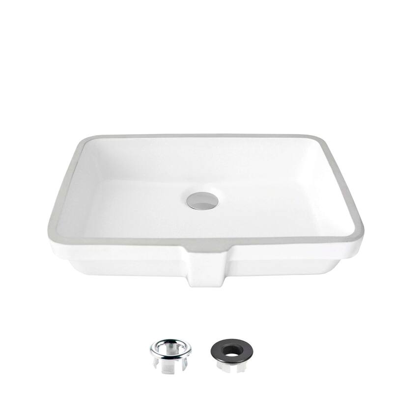 STYLISH 20 3/8 inch Rectangular Undermount Porcelain Bathroom Sink with two Overflow Finishes included