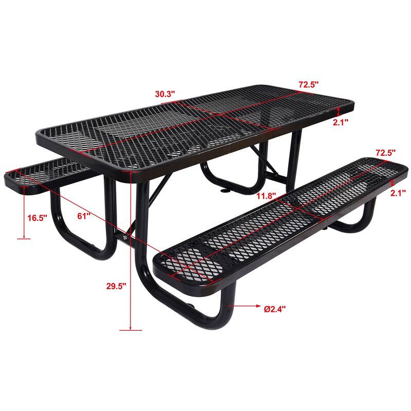 6FT Rectangular Outdoor Steel Picnic Table, Blue, with Umbrella Hole