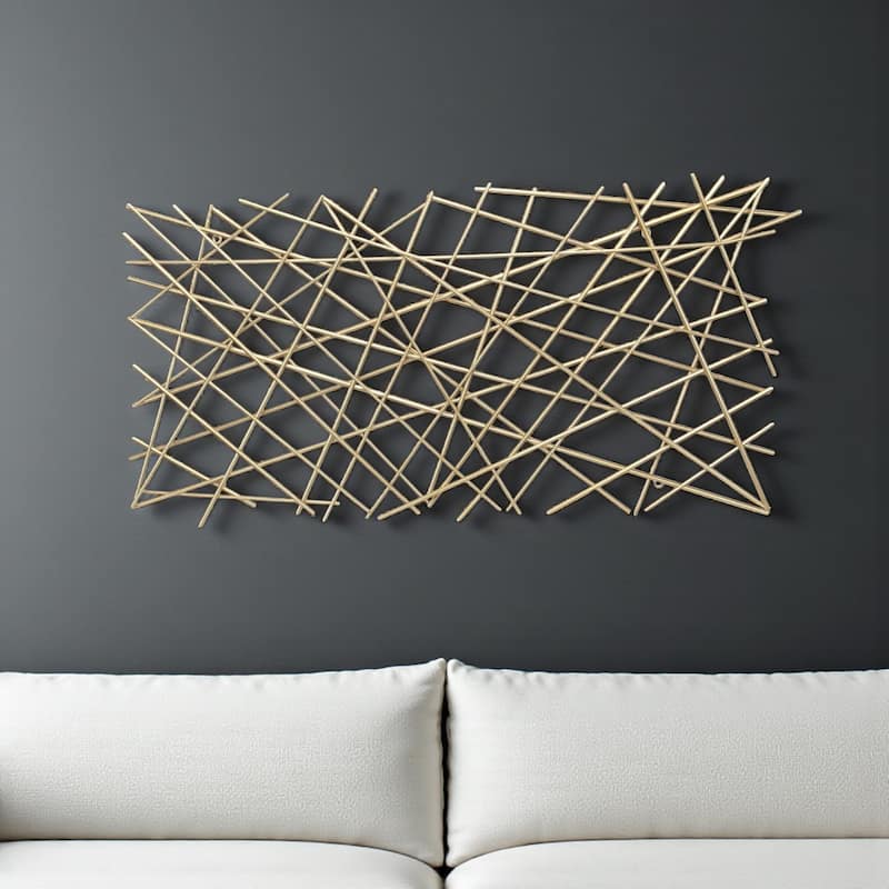 HomeRoots 25" X 49" Gold Abstract Lines Metal Hanging Dimensional Sculpture - Gold - 48.50 in. x 24.50 in.  x 2.00 in.