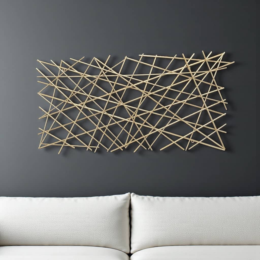 HomeRoots 25" X 49" Gold Abstract Lines Metal Hanging Dimensional Sculpture