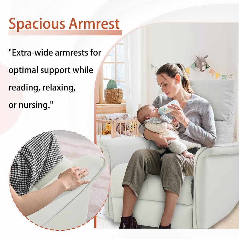 Manual Rocker Recliner Chair for Adults, PU Leather Rocking Chair for Nursery, Single Sofa Recliner for Home Theater