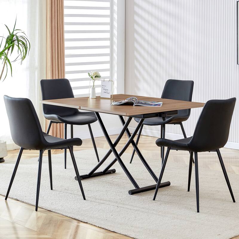 Roomfitters Multifunctional Lifting Table with Wood Grain Surface, Adjustable Coffee Dining Desk with Metal Legs, Natural
