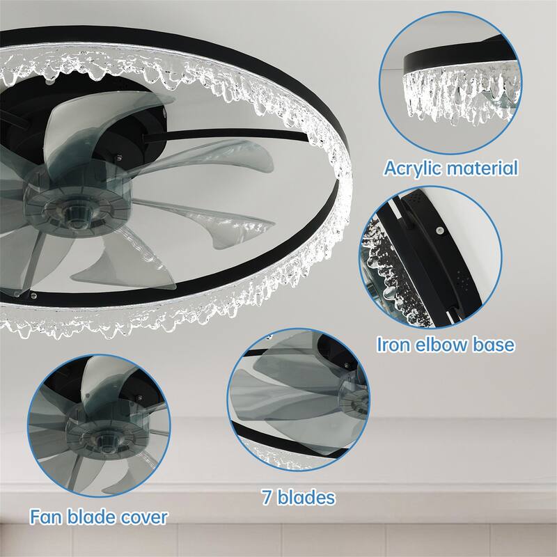 24" Luxury Crystal Ceiling Fan with Lights