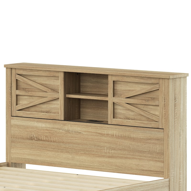 Full / Queen 3-Piece Bedroom Set with Platform Bed Storage Headboard USB Charging Nightstand and Dresser