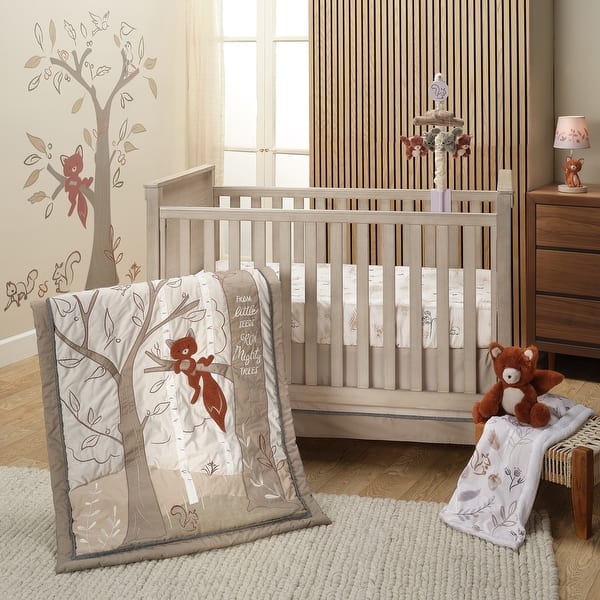 slide 2 of 10, Lambs & Ivy Treetop Fox Woodland Tree Nursery 3-Piece Baby Crib Bedding Set