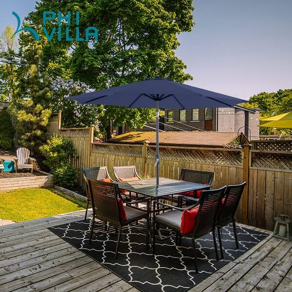 PHI VILLA 9ft Patio Umbrella Outdoor Market Table Umbrellas with 8 Ribs