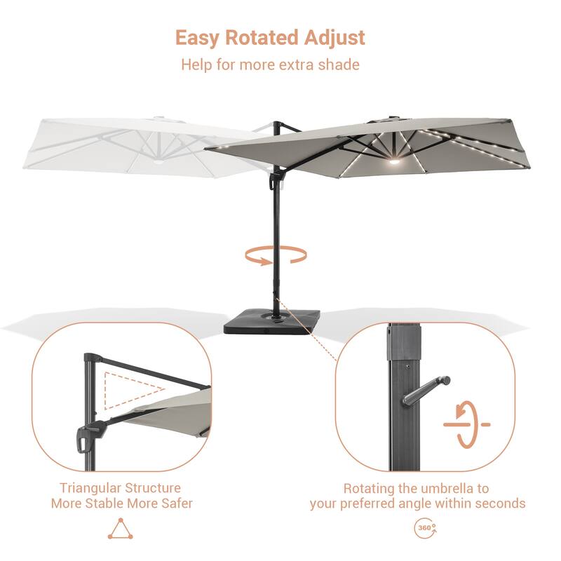 LIVOOSUN Patio10x10FT LED Aluminum Cantilever Umbrella Solution-Dyed Fabric w/Base