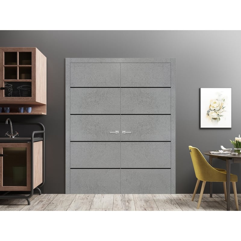 Solid French Double Doors 56 x 80 Planum 0015 Concrete with
