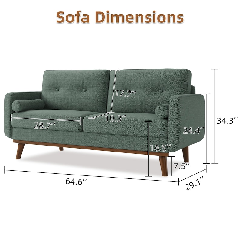 64" Loveseat Sofa, Mid Century Modern Couch Comfy Love Seat Couches for Living Room