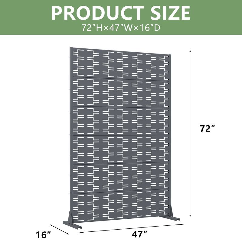 72" H×47"W Dovelina Black Outdoor Freestanding Metal Privacy Screen Decorative Garden Fence