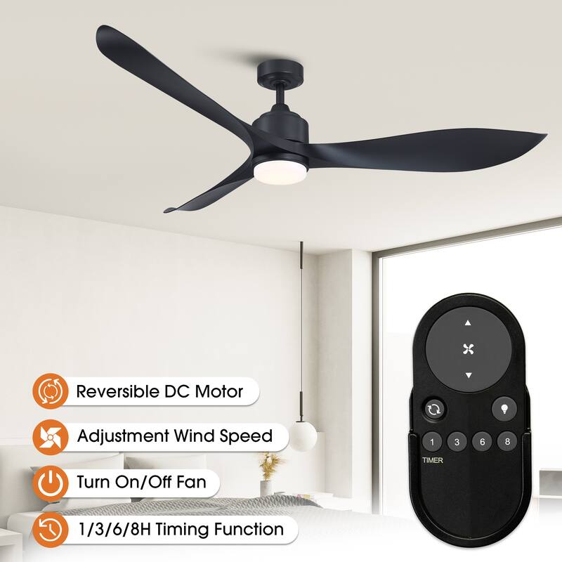 66" Classic Black/ Brown ABS Propeller LED Ceiling Fan with Light and Remote