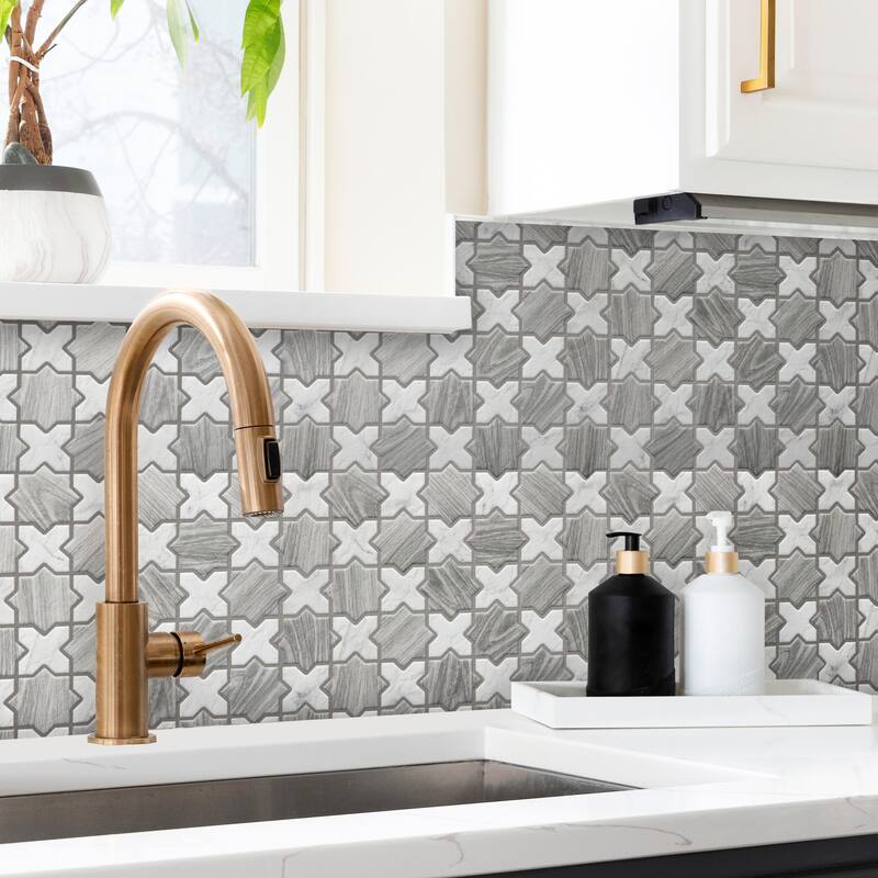Merola Tile Llama 2" Star Silver Smoke w/Cal Cross 11-7/8" x 11-7/8" Porcelain Floor and Wall Tile - Case (10 Tiles)