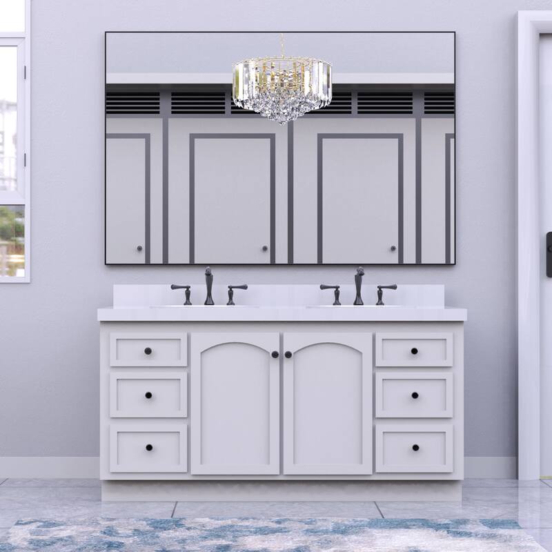 Large Rectangular Framed Wall Mount Bathroom Vanity Mirror - 60" x 36" - 60" x 36" - Black