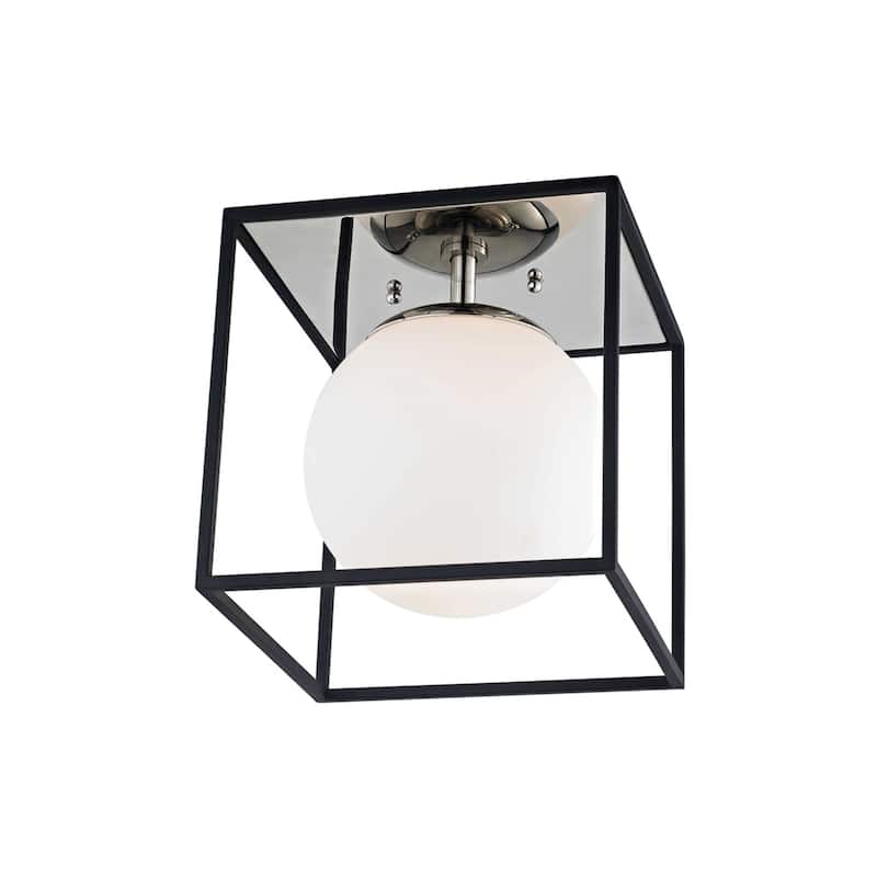 Mitzi by Hudson Valley Aira 1-light Polished Nickel 9.5-inch Flush Mount with Black Accents, Opal Etched Glass