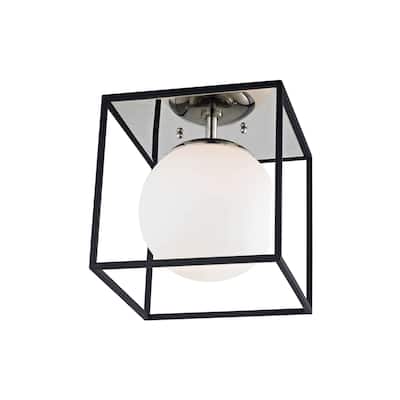 Mitzi by Hudson Valley Aira 1-light Polished Nickel 9.5-inch Flush Mount with Black Accents, Opal Etched Glass