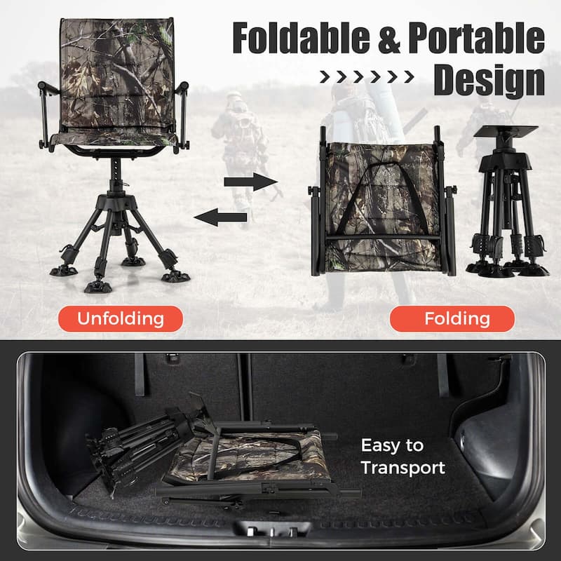 Goplus Swivel Hunting Chair with 4 360° Adjustable Legs Folding Silent - See Details
